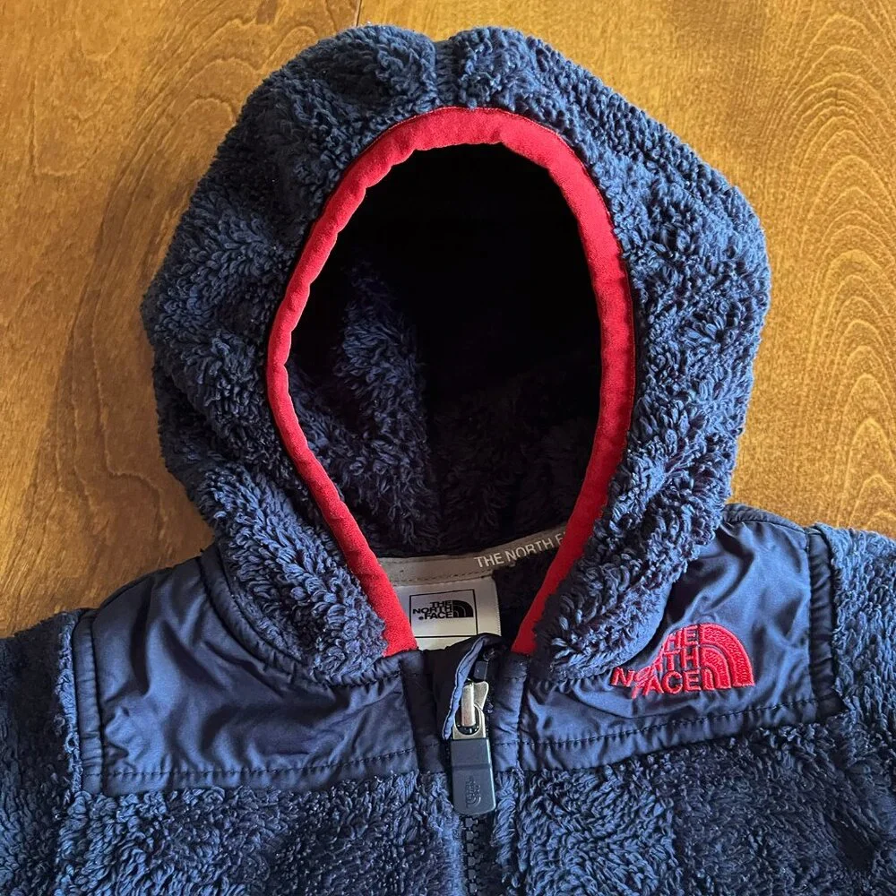 The North Face navy/red plush fleece hoodie 12-18m